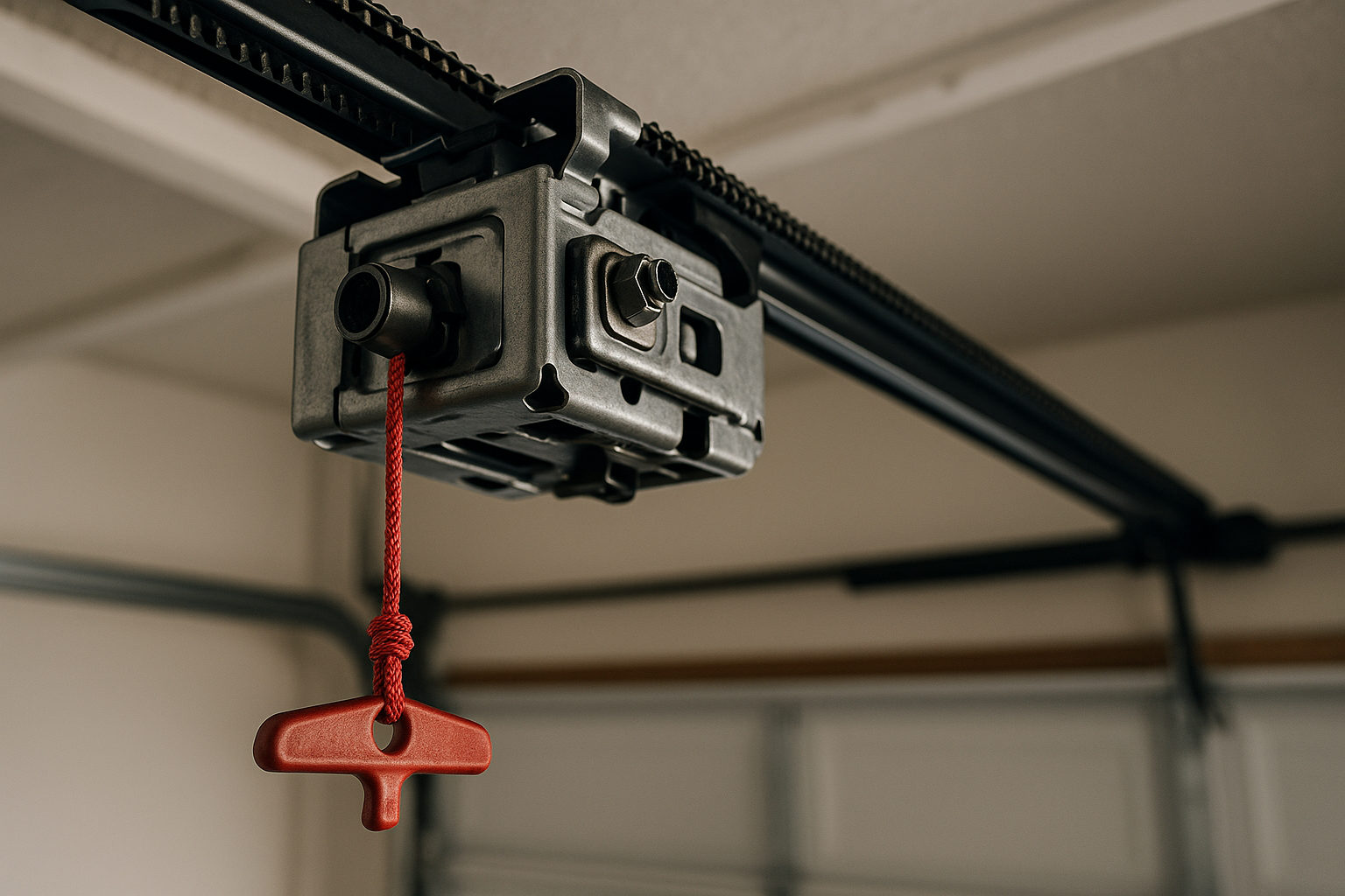 Garage door opener trolley on its rail