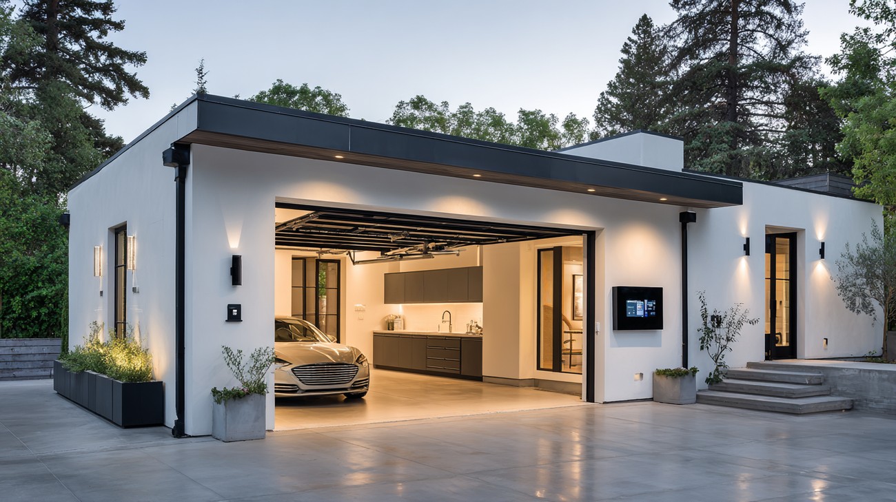 Garage door opener mounted in a residential garage
